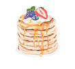 Pancakes Strawberry, Blueberry And Berry with cream And Honey transparent background, Sweet Dessert. Breakfast.