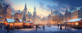 Fototapeta Londyn - Illustration of traditional christmas market