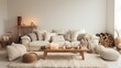 © MiniMaxi - Modern luxury, minimal, elegant, neutral, cozy, white bohemian living room with a sofa. Earth tone colors, Interior design inspiration.