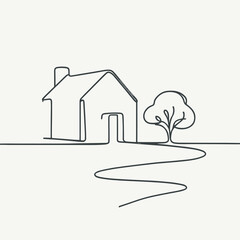 The house and tree icon is drawn in a continuous single line