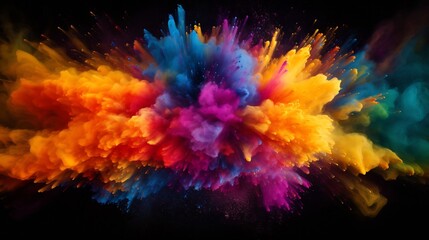 Poster - Explosion of colored powder, isolated on black background. Power and art concept, abstract blast of colors. : Generative AI