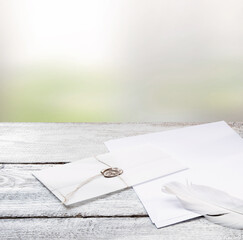 Poster - Envelope and paper with pen on the table