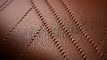 Aufkleber - Seams on artificial leather. The thread and arrow stitch seams line the narrow chevron to decorate the bright brown furniture for an interesting and beautiful look. Close focus : Generative AI
