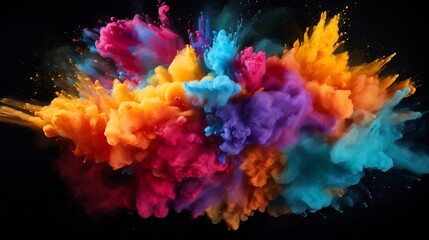 Poster - Explosion of colored powder, isolated on black background. Power and art concept, abstract blast of colors. : Generative AI