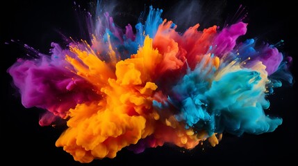 Poster - Explosion of colored powder, isolated on black background. Power and art concept, abstract blast of colors. : Generative AI