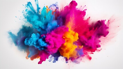 Poster - Explosion of colored powder, isolated on white background. Power and art concept, abstract blast of colors. : Generative AI