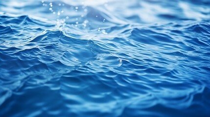 Poster - Blue textured background of waves with ripples on the water. Close-up, selective focus, defocus : Generative AI