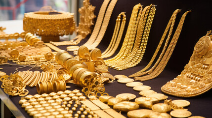 Wall Mural - Jewelry on golden market display