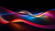 Curvy trails of bright multicolored light on black background : Generative AI