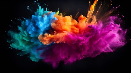 Poster - Explosion of colored powder, isolated on black background. Power and art concept, abstract blast of colors. : Generative AI