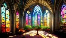 Beautiful Colorful Gothic Stained Cathedral Window Digital Illustration Digital Painting Cg Artwork Realistic Illustration 3d Render