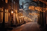 Fototapeta Londyn - Festive Street Illuminated with Christmas Lights