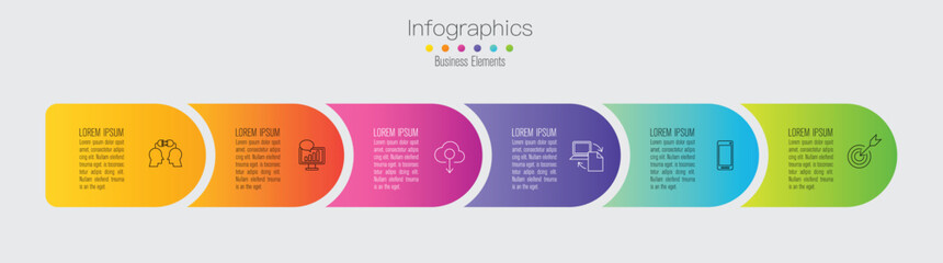 Aufkleber - Infographics design vector and marketing icons can be used for workflow layout, diagram, annual report, web design. Business concept with 6 options, steps or processes.