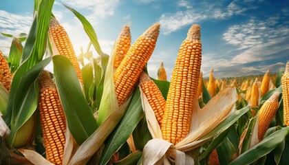 Wall Mural - corn cobs in corn plantation field