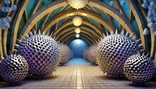 3d Image Of Spiked Balls In A Tunnel 3d Photo Wallpapers