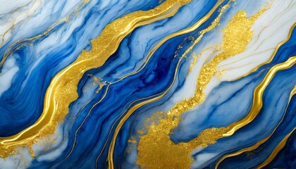 Wall Mural - abstract marble marbled stone ink liquid fluid painted painting texture luxury background banner dark blue swirls gold painted splashes