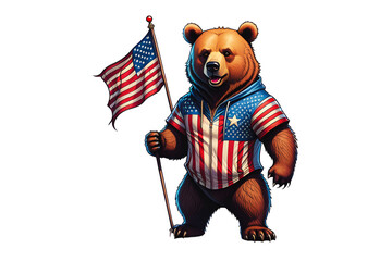 Wall Mural - Funny Bear Wearing American Flag (PNG 10800x7200)