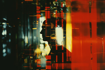 Fototapete - Abstract cinematic design elements enveloping a person, conveying the narrative and sequential aspects often incorporated into cinematic design. 3