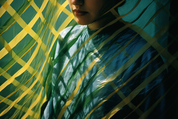 Aufkleber - Abstract patterns inspired by nature enveloping a person, symbolizing the fusion of environmental elements in sustainable and eco-friendly design.