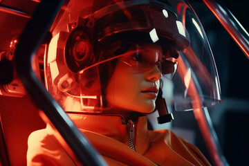 Leinwandbilder - A person integrated with abstract futuristic design elements, capturing the infusion of innovation and forward-thinking concepts in design.