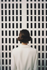 Poster - Abstract minimalist typography patterns surrounding a person, illustrating the refined and elegant qualities of minimalist typographic design.