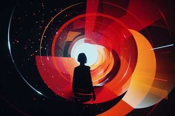 Poster - A person amidst abstract motion graphics design, conveying the dynamic and visually engaging nature of motion graphics in design.