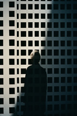 Leinwandbilder - Abstract minimalist typography patterns surrounding a person, illustrating the refined and elegant qualities of minimalist typographic design.