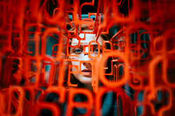 Aufkleber - Close-up of a person engaged in a playful exploration of abstract typographic elements, showcasing the creative and expressive potential of typography.