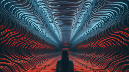 Poster - Abstract patterns inspired by brain waves surrounding a person in a meditative pose, symbolizing the calm and mindful qualities associated with brain-focused design.