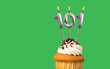 Birthday card with candle number 101 - Cupcake on green background