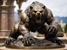 Bronze Statue Of A Muscular And Powerful Bear