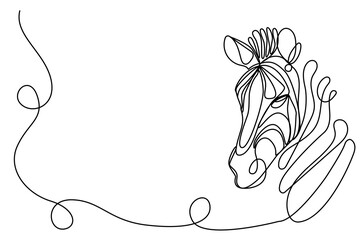 Zebra head Abstract Doodle Sketch One Line Drawn Editable Vector Illustration. Monoline Outline Mascot Zebra Animal Portrait Line Silhouette Design