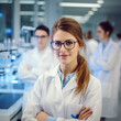 © 영동 최 - Scientist of a beautiful young woman in glasses wearing lab coats in her lab