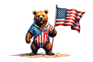 Wall Mural - Funny Bear Wearing American Flag (PNG 10800x7200)