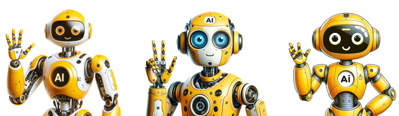Wall Mural - set of friendly ai robots on transparent background