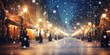 Beautiful Blurred Street With Snowfall and Christmas Lights, Christmas Background