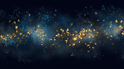 Magical blue night sky with sparkling stars. Gold glitter powder splash vector background