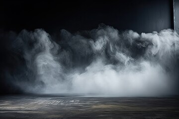 Wall Mural - Studio with smoke weave mysterious dance against dark backdrop. Interplay of black and white creates atmospheric effect enhancing sense of mystery and drama