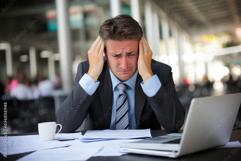Banker In Stressful Situation, Possibly During Market Crash, Represents ...