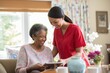 Caregiver Assists Resident With Daily Tasks In Home Care Setting