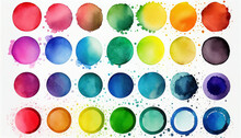 Set Of Buttons With Numbers, Watercolor Circle With Many Color Set Bundle , White Background, Ai Generated Image