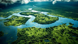 Fototapeta Las - Aerial view of river delta and wetlands in rainforest