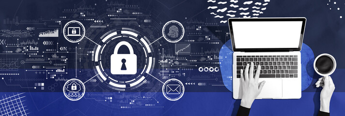 Poster - Internet network security concept with person using a laptop computer