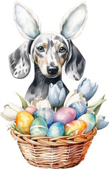 Aufkleber - Easter dachshund illustration created with Generative AI technology