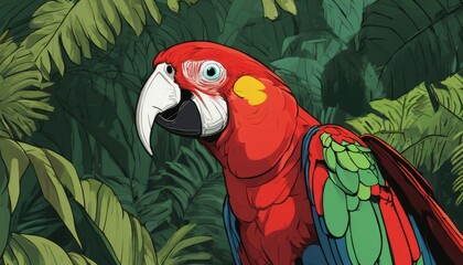 Wall Mural - A colorful parrot with a blue wing and green tail