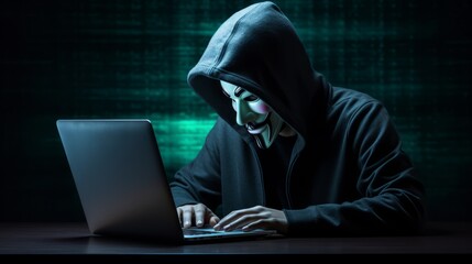 Wall Mural - hacker stealing data from laptop