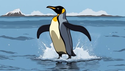 Poster - A penguin swimming in the ocean with its wings spread