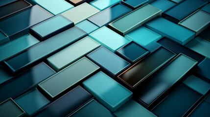 Wall Mural - A vibrant abstract cityscape captured in a image, featuring a stunning display of colorful square buildings in varying shades of blue and black