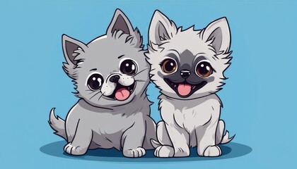 Two cute dogs with big eyes sitting next to each other