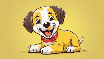 Canvas Print - A yellow and white dog with a red collar is smiling